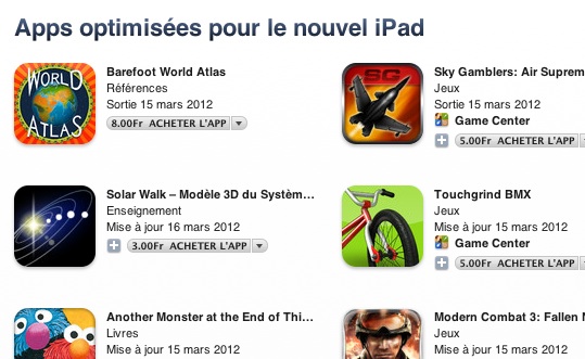 Apps pour l'iPad 3
