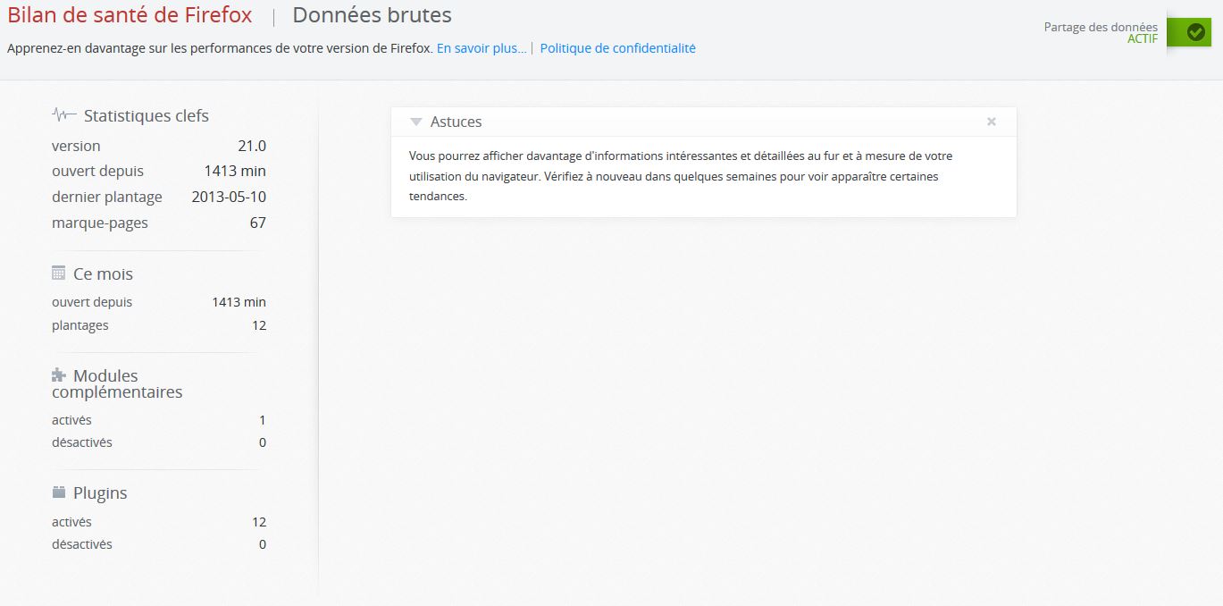 Firefox 21 - Bilan de santé