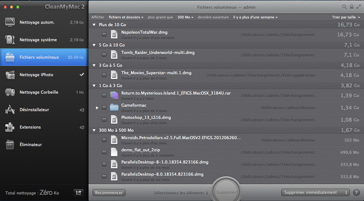 CleanMyMac 2 fichiers volumineux