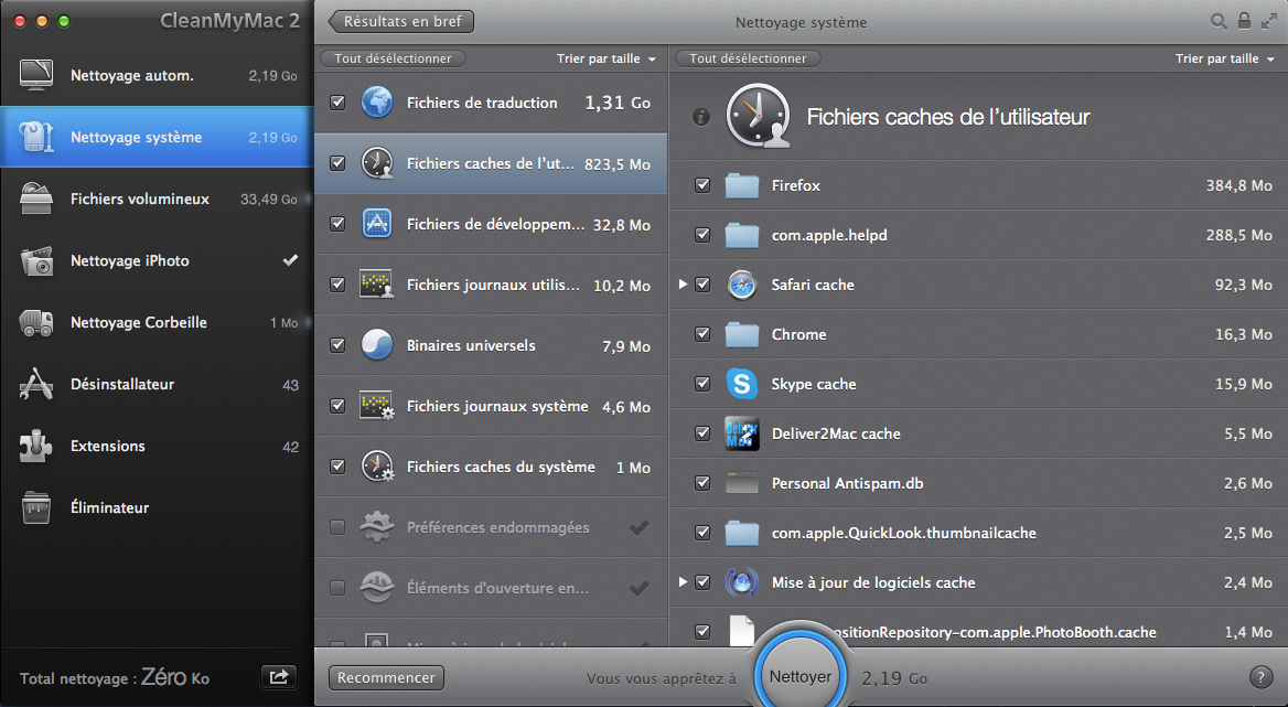 CleanMyMac 2 Nettoyage système