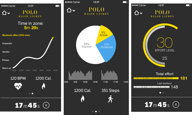 application ios t-shirt connecté ralph lauren